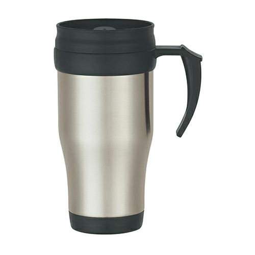16 Oz. Stainless Steel Travel Mug With Slide Action Lid And Plastic Inner Liner